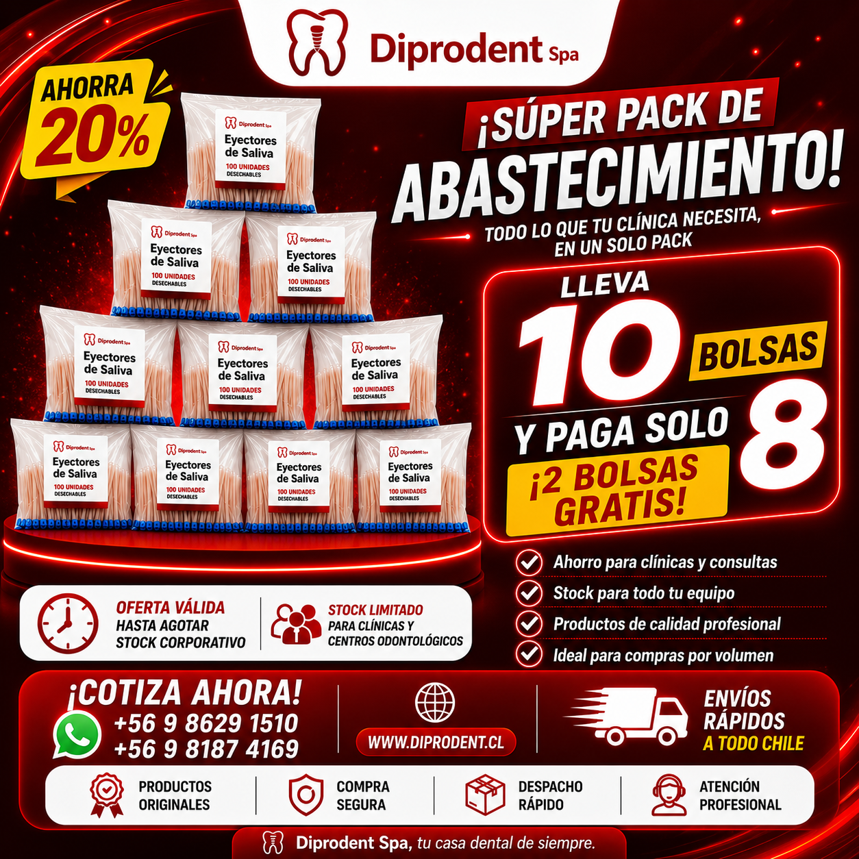 Lleva 10 y Paga Sólo 8 bolsas de Eyectores de Saliva