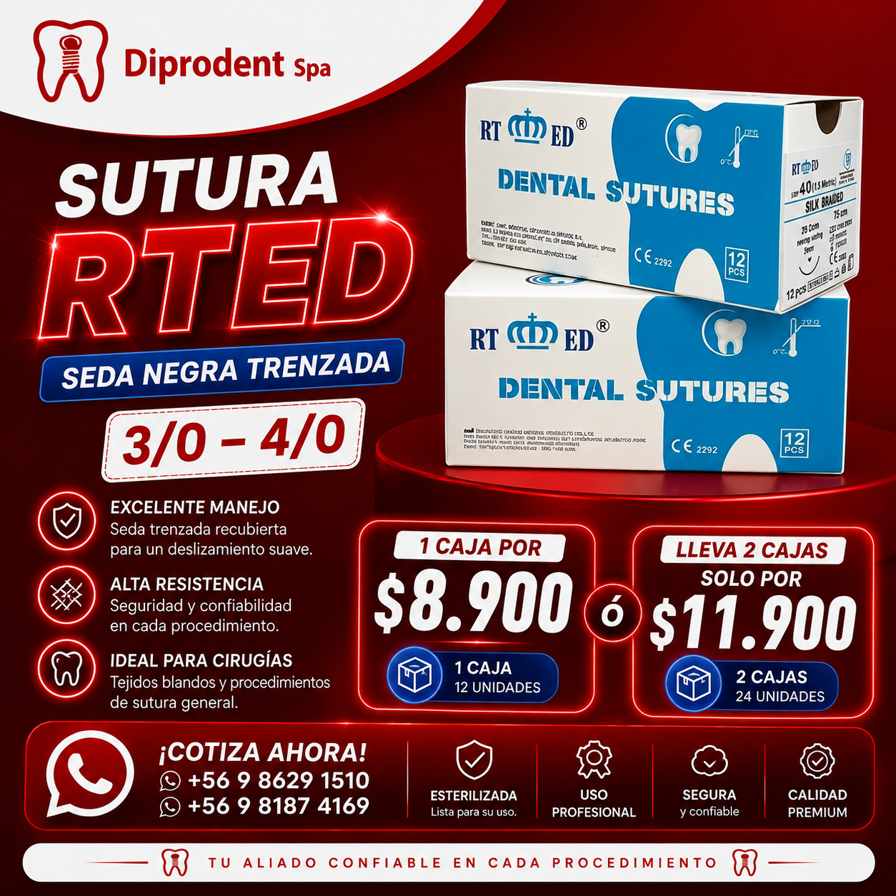 Sutura RTED Seda Negra Trenzada